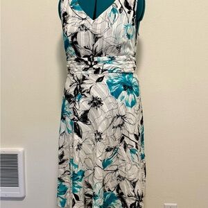 Amanda Lane Floral Midi Dress - Teal and Black